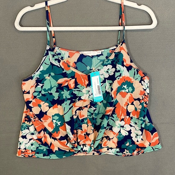 Lush Tops - Lush Devon Knot Front Camisole Blouse Tank Floral Teal Coral Women Sz Small NWT